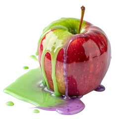 Slime on apple isolated on transparent background