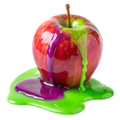 Slime on apple isolated on transparent background