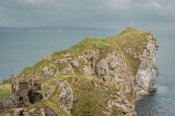 Kinbane Castle ruins on rocky outcrop, Causeway Coast, Northern Ireland – dramatic coastal heritage landscape