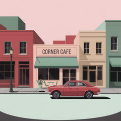 3d rendered illustration of a corner cafe street scene 