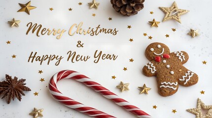Merry christmas and happy new year with gingerbread man