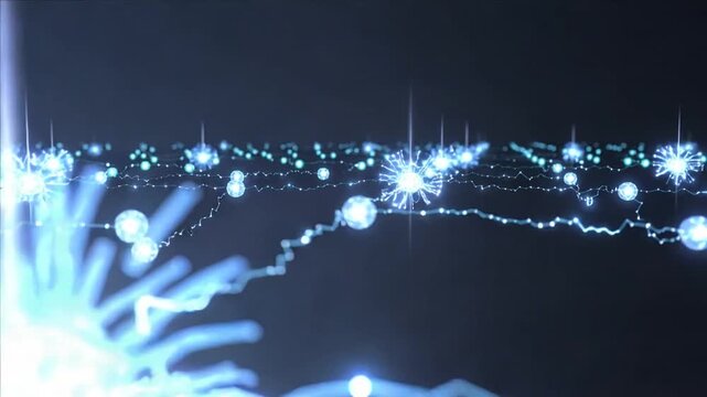 Abstract Blue Energy Sparks and Light Trails on Dark Background.