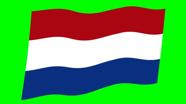風になびくシンプルなオランダの国旗。(クロマキー)