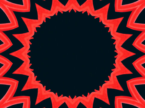Abstract kaleidoscope background pattern texture with red and black colours, backdrop artwork stock photo image