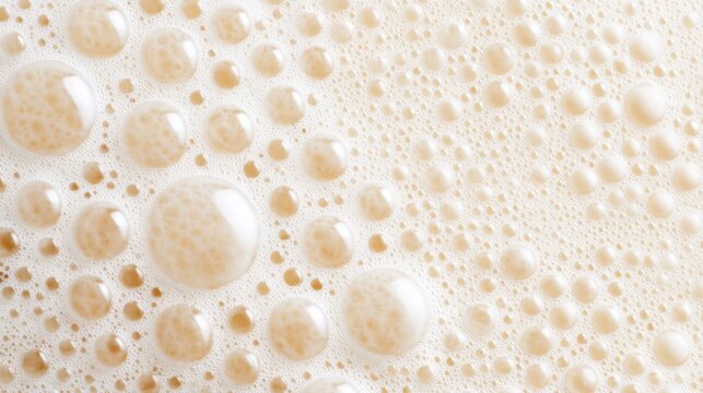 Close-up of frothy beer bubbles creating a textured surface, with soft lighting enhancing the creamy foam - Powered by Adobe