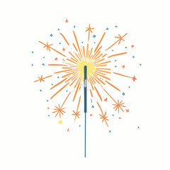 Colorful sparkler illustration with bright fireworks on white background