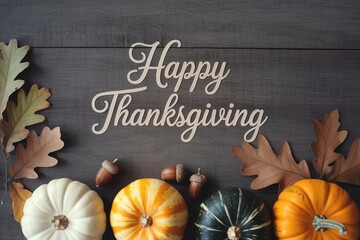 Happy Thanksgiving Day Autumn Background with Pumpkins and Leaves