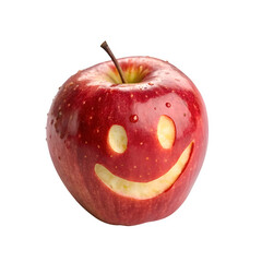 Smile on red apple isolated on transparent background