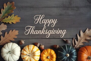 Happy Thanksgiving Day Autumn Background with Pumpkins and Leaves