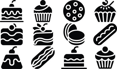 Delicious Desserts and Sweet Treats Vector Illustration Featuring Cakes Cupcakes Cookies Macarons an