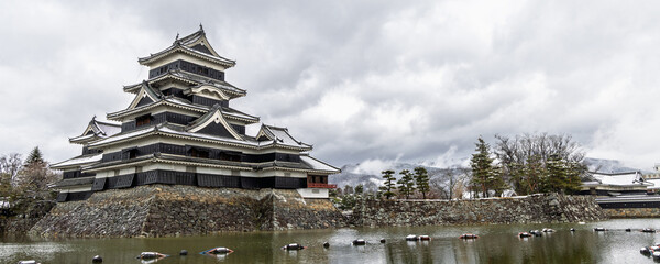 Famous Matsumoto castle originally known as Fukashi Castle National treasure of Japan during wintertime in Matsumoto, prefecture Nagano in Japan