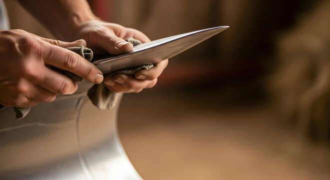 Skilled Artisan Sharpening a Steel Knife in a Rustic Workshop, Showcasing Expertise in Farming Technology and Tools for Agricultural Precision