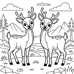 Cute Deer Coloring Page for Kids – Forest Animals, Nature, vector style 