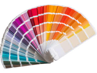 Color palette fan of trendy swatches isolated on transparent background, ideal for designers and creative branding concepts.