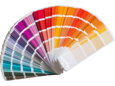 Color palette fan of trendy swatches isolated on transparent background, ideal for designers and creative branding concepts.