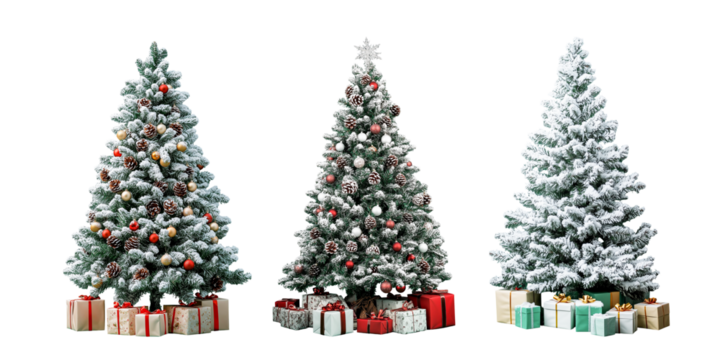 decorated christmas tree isolated on white