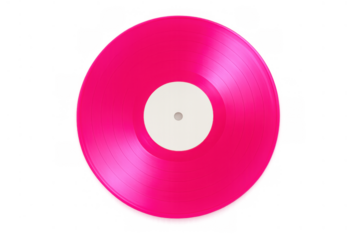 Pink vinyl record, a retro music disc, representing audio sound, album playing, and vintage pop culture on a transparent background