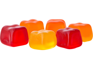 Assorted colorful gummy vitamins isolated on transparent background, symbolizing healthy lifestyle and dietary supplements.