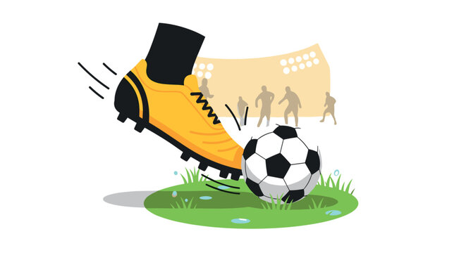 yellow soccer shoe kicking ball on field clip art preview