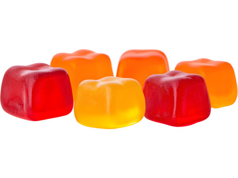 Assorted colorful gummy vitamins isolated on transparent background, symbolizing healthy lifestyle and dietary supplements.