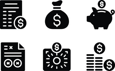 Financial Planning and Investment Icons Representing Money Management and Savings Concepts in a Mode