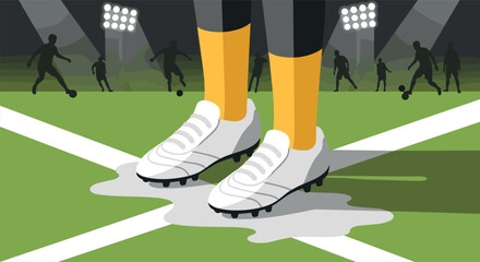 Obraz premium Football match tactics: focus on player strategy and team coordination on the field