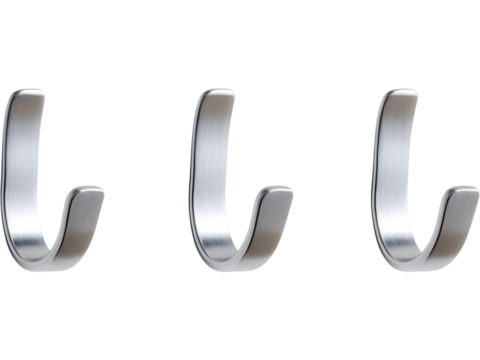 Set of modern metallic S-shaped wall hooks isolated on transparent background, ideal for home organization and design visuals.