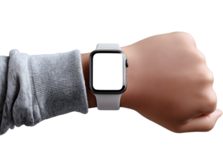 Close-up of wrist with modern smartwatch isolated on transparent background, symbolizing digital lifestyle and connectivity.