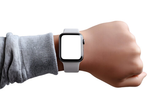 Close-up of wrist with modern smartwatch isolated on transparent background, symbolizing digital lifestyle and connectivity.