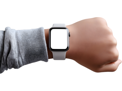 Close-up of wrist with modern smartwatch isolated on transparent background, symbolizing digital lifestyle and connectivity. - Powered by Adobe
