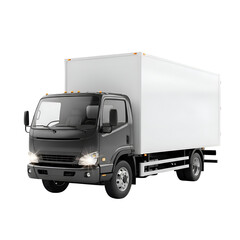 Black cab commercial delivery truck with a large white cargo box.