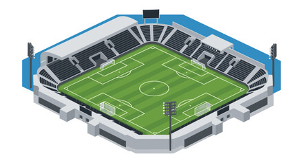 Modern isometric soccer stadium with green field and seats