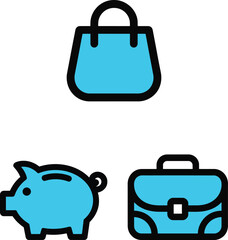 Financial Planning and Shopping Icons in Blue Tones Symbolizing Business and Economy Success Investm