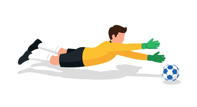 Isometric goalkeeper save action with soccer ball in motion
