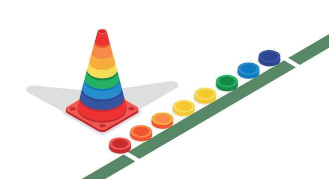 Rainbow traffic cone and holes in isometric style highlight diversity and inclusion