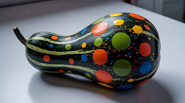 Artistic gourd with colorful polka dot design, festive decor - Powered by Adobe
