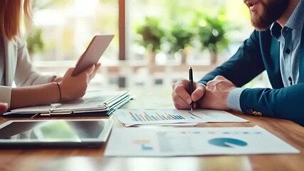 Dedicated business professionals analyzing financial data and market reports, collaborating on investment strategies and growth plans in a modern office environment - Powered by Adobe