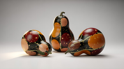 Decorative gourds with colorful abstract polka dot patterns