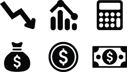 Illustrative representation of financial markets depicting losses and gains alongside money and calc