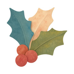 Fototapeta premium PNG Colorful holly leaves berries illustration