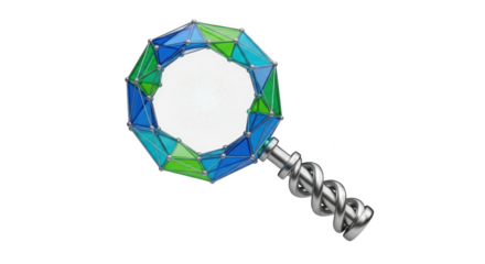 Abstract Geometric Magnifying Glass with Blue and Green Facets on a Black Background lens