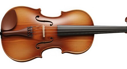 Closeup of a violin isolated on white background, showcasing its intricate details and craftsmanship, perfect for music enthusiasts and classical art lovers
