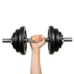 Fototapeta premium Hand gripping a heavy black dumbbell for weightlifting exercise.