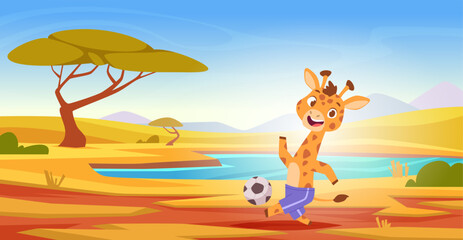 Giraffe. Wild safari animal exact vector baby animal cartoon background illustration