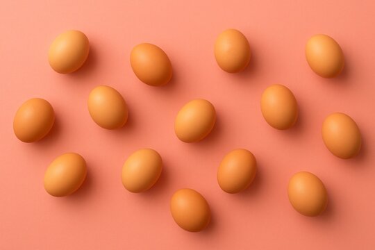 Brown eggs arranged on coral pink background