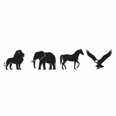 Wild Animal Silhouettes Vector Set – Elephant, Horse, Eagle & More
