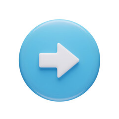 Blue circle with white arrow pointing right, isolated on transparent background