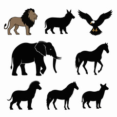 Wild Animal Silhouettes Vector Set – Elephant, Horse, Eagle & More