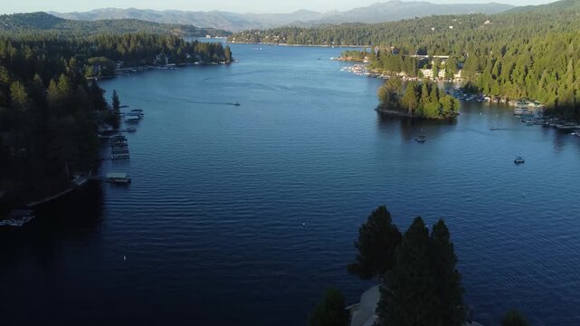 Aerial Drone Flyover of Lake Arrowhead, California