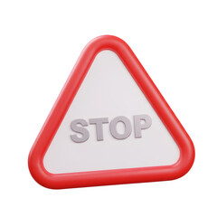 Red triangular stop sign isolated on transparent background
